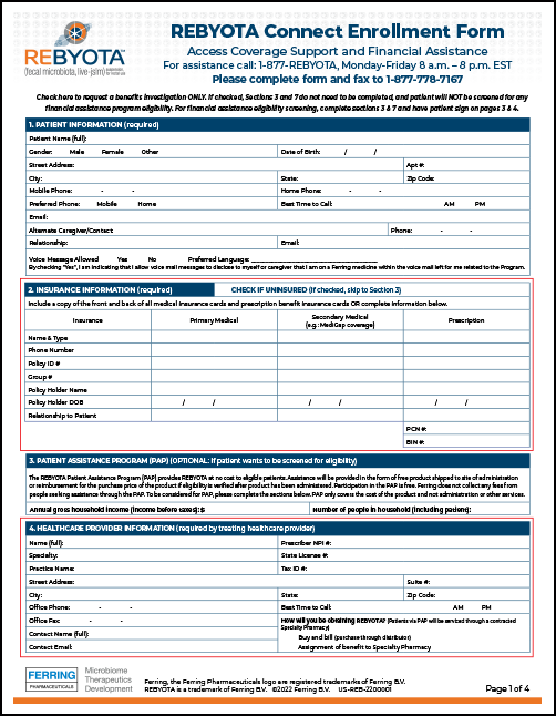 REBYOTA CONNECT Enrollment Form Page